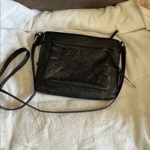 The Sak Black Crossbody Bag with Geometric Pattern